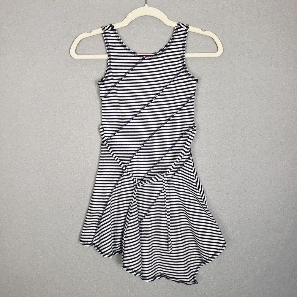 Kate Mack Kids Size 7 Sleeveless Sundress Black White Stripe Asymmetrical Retro
